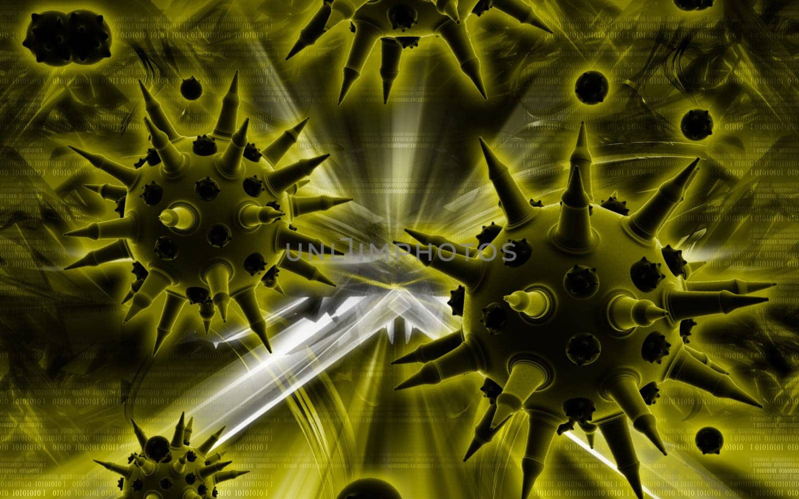 Digital illustration of Flu virus in colour background