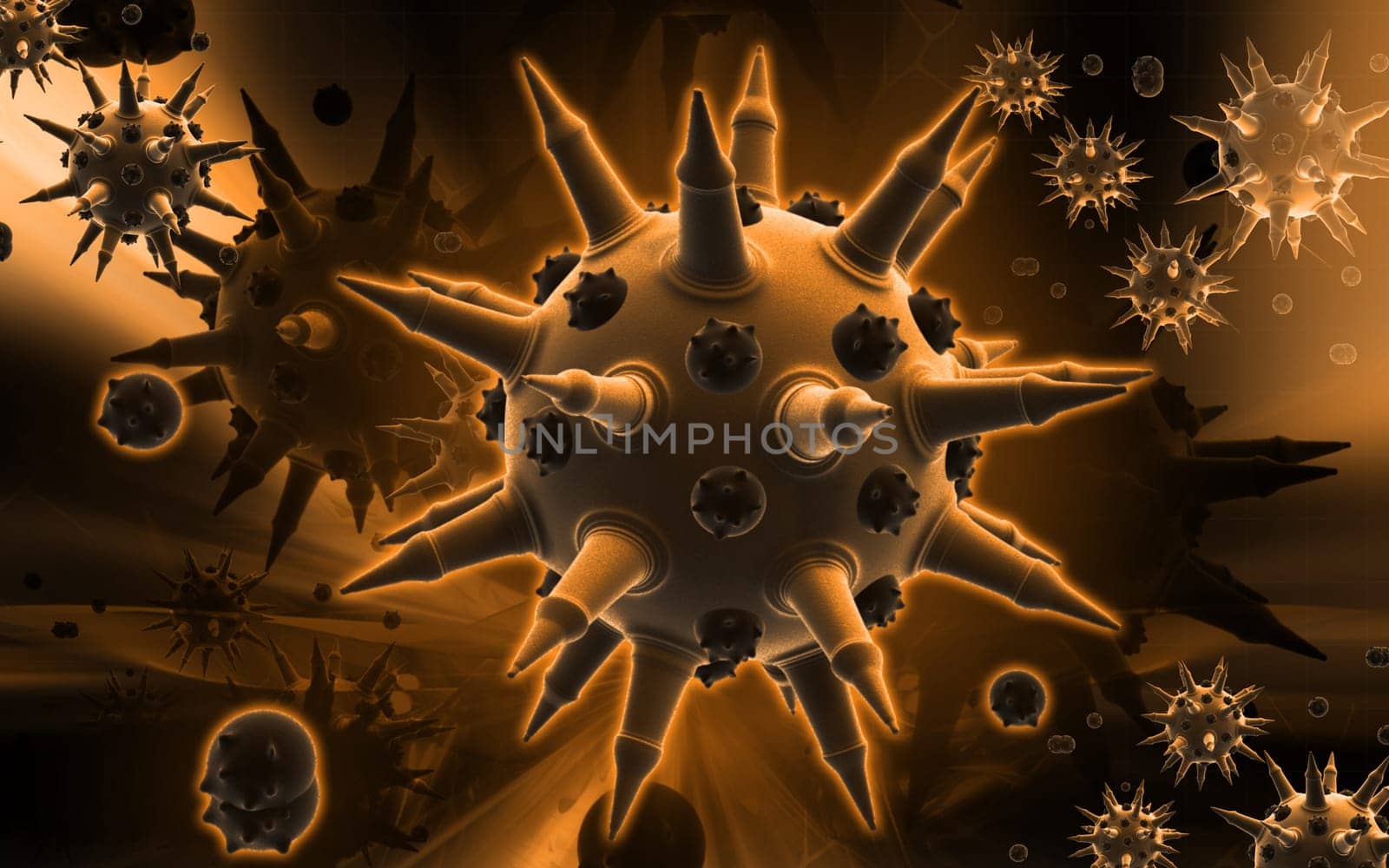 Digital illustration of Flu virus in colour background