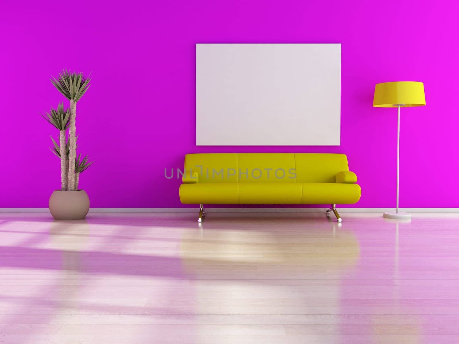 modern interior (3D render) -  Sofa With Empty Board