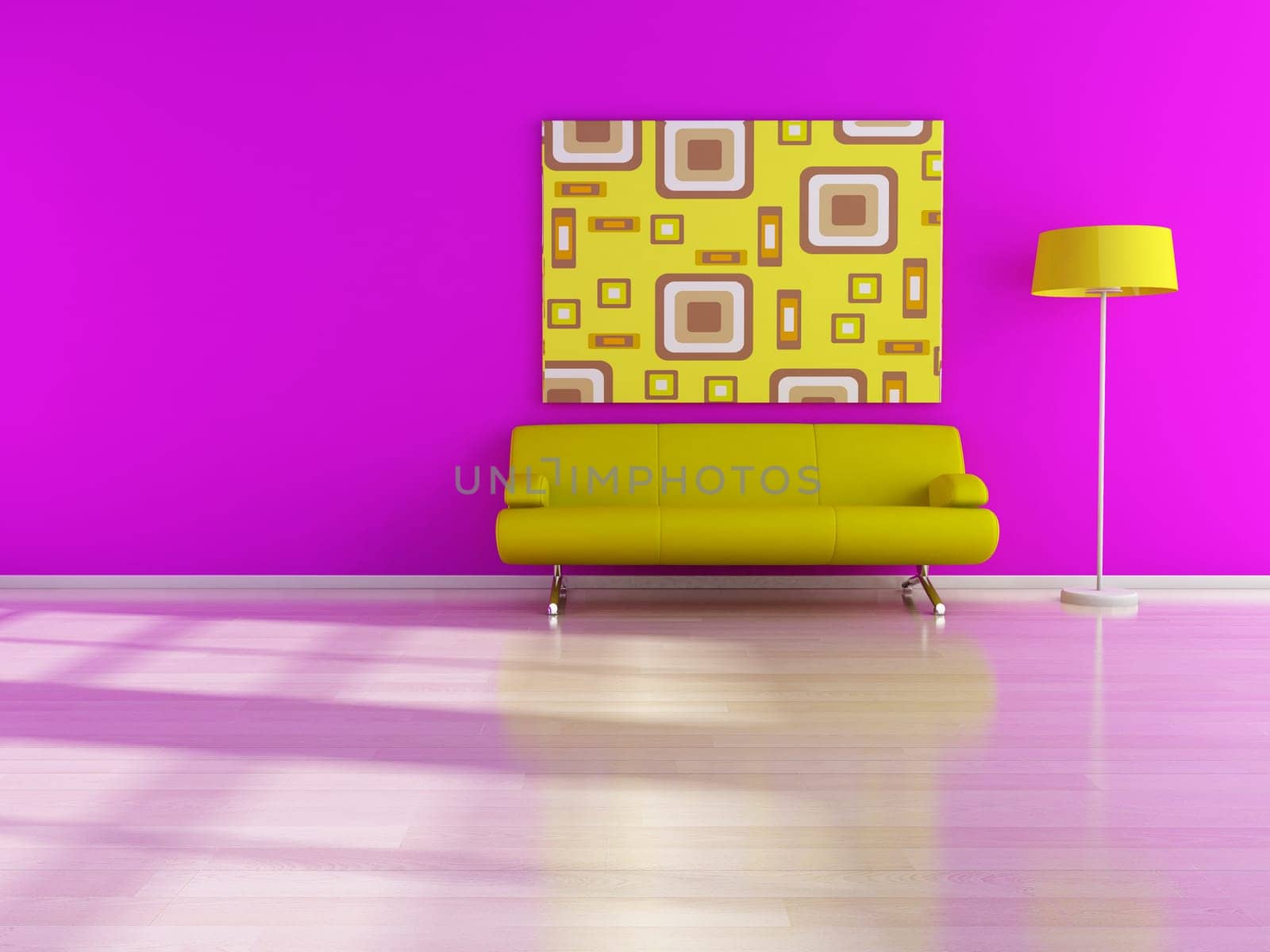 modern interior (3D render) -  Sofa With Retro Style Paint