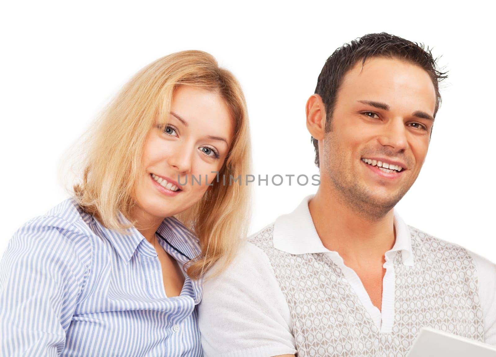 Happy young couple  isolated on white background