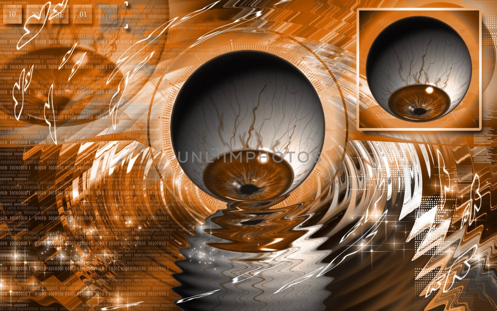 Digital illustration of eye in colour background