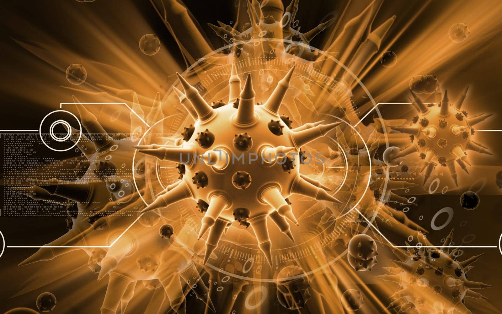 Digital illustration of Flu virus in colour background