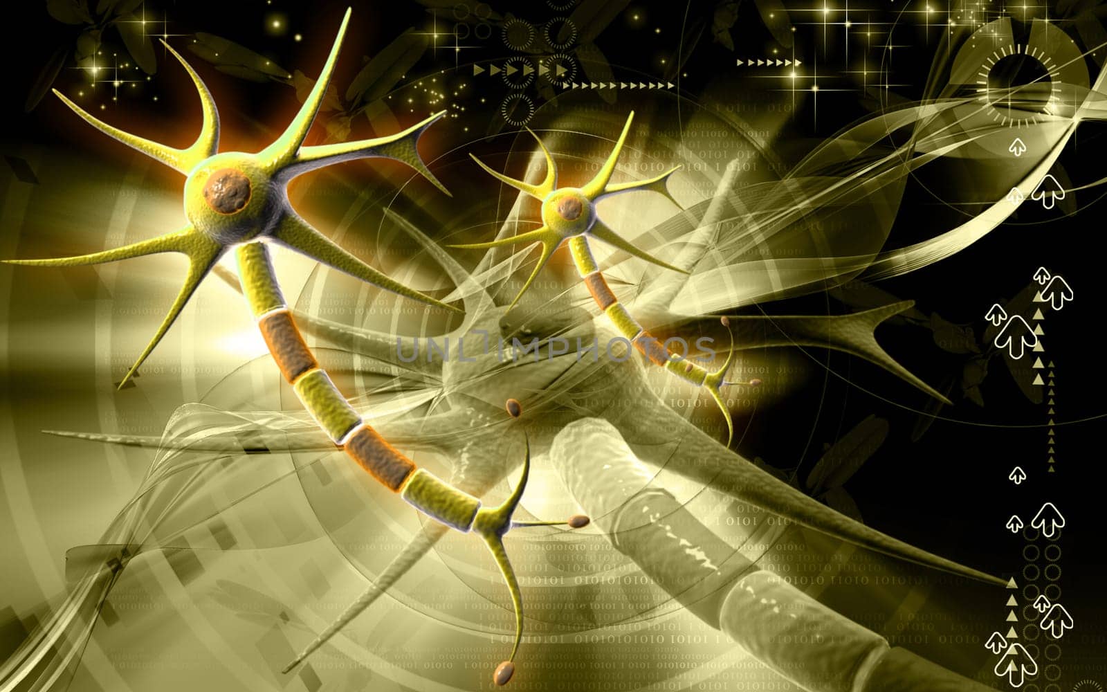 Digital illustration of neuron in colour background