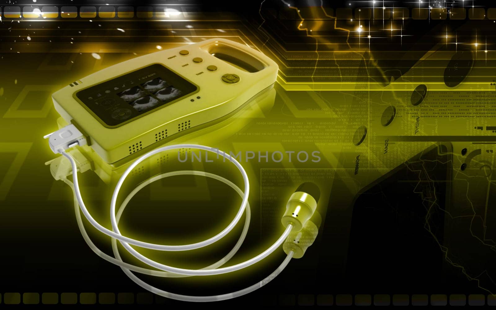 Digital illustration of palm bladder scanner in colour background