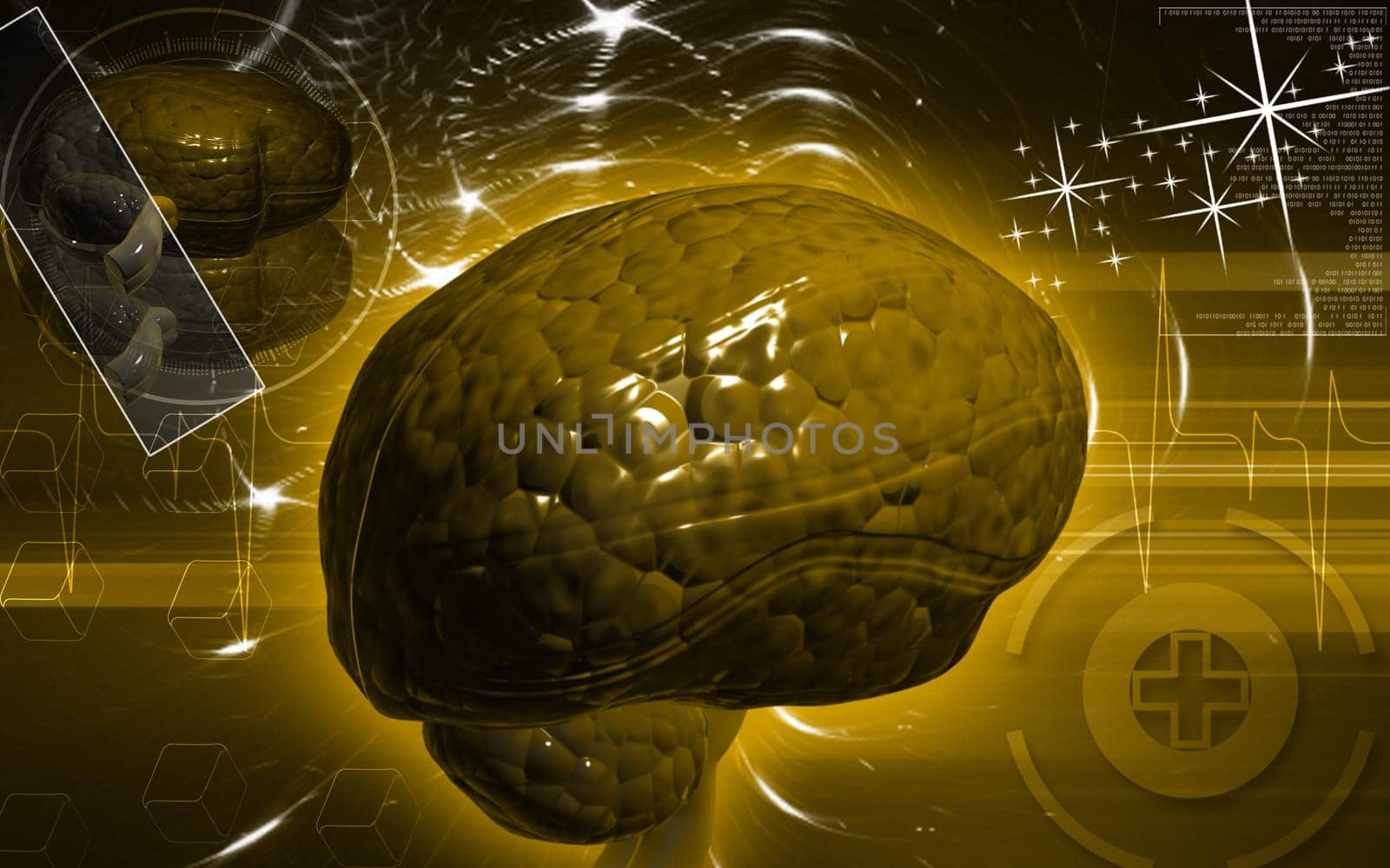 Digital illustration of brain in colour background