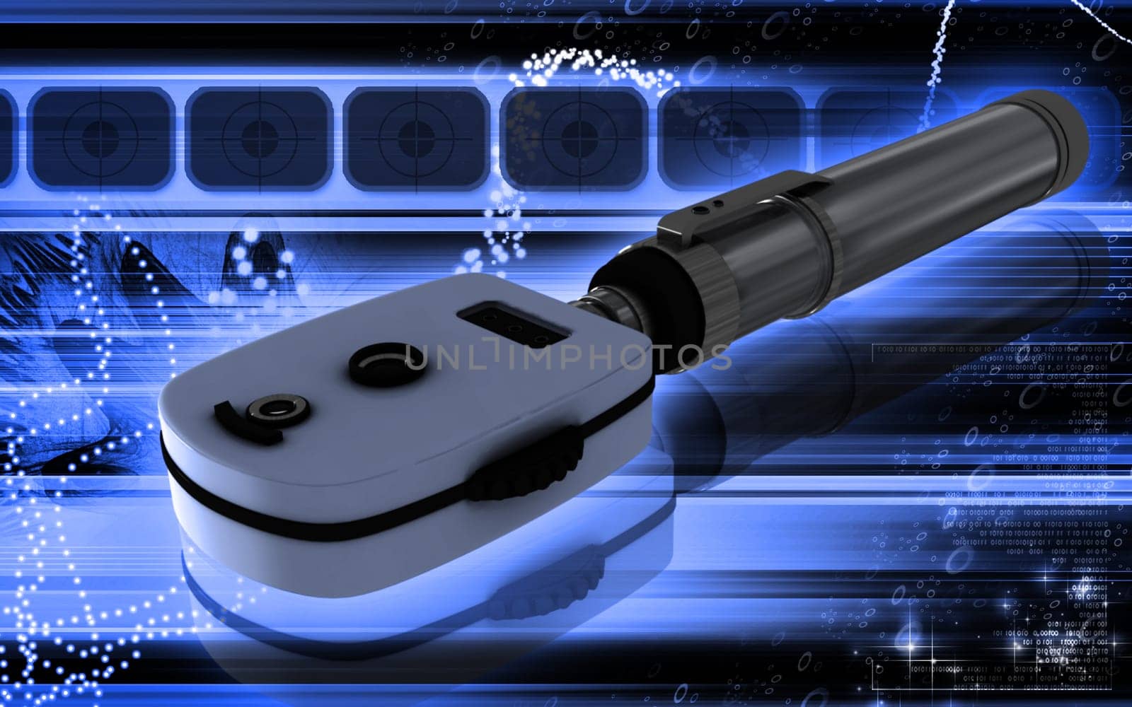 Digital illustration of ophthalmoscope in colour background