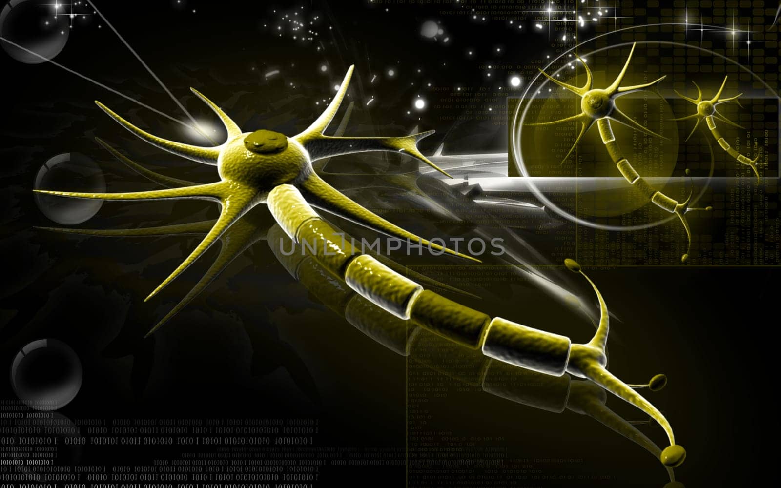 Digital illustration of neuron in colour background