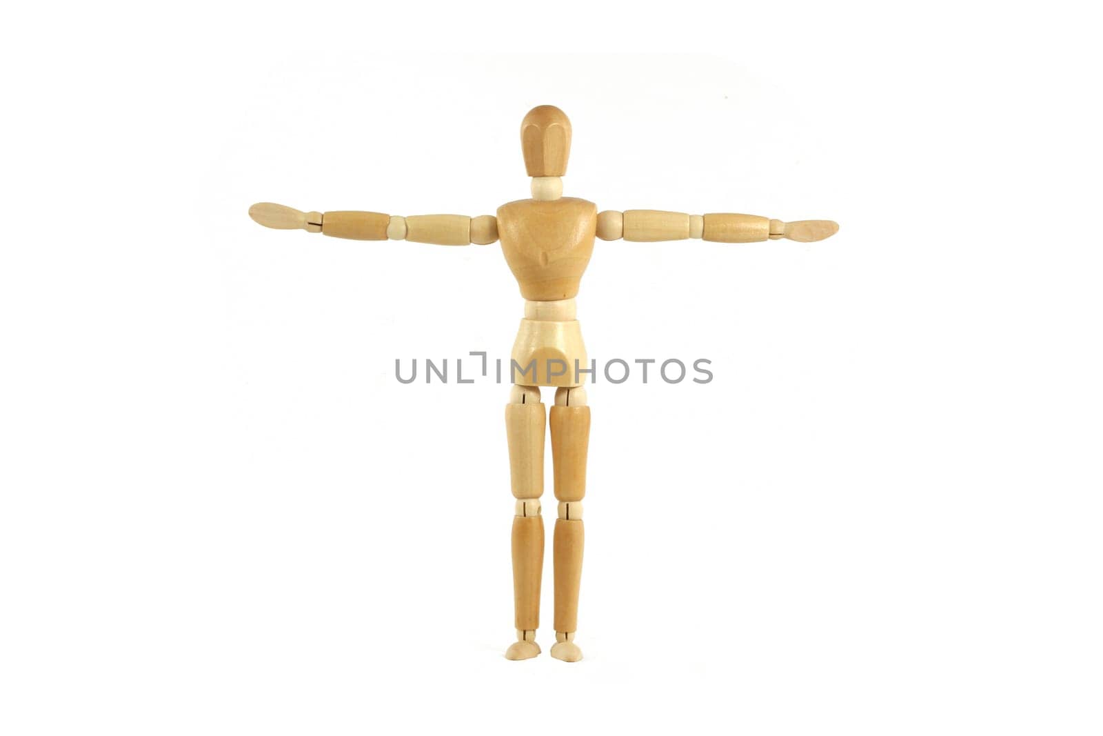 A Wooden manikin arms spread out