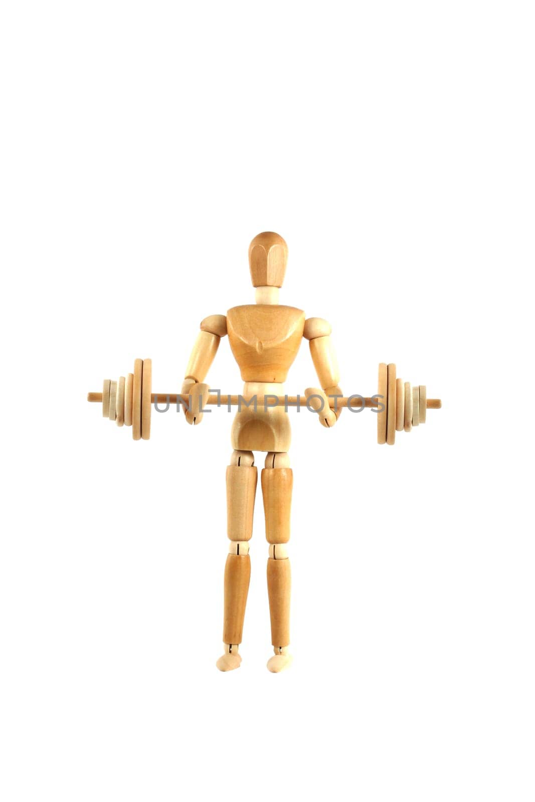 A Weight lifting wooden manikin