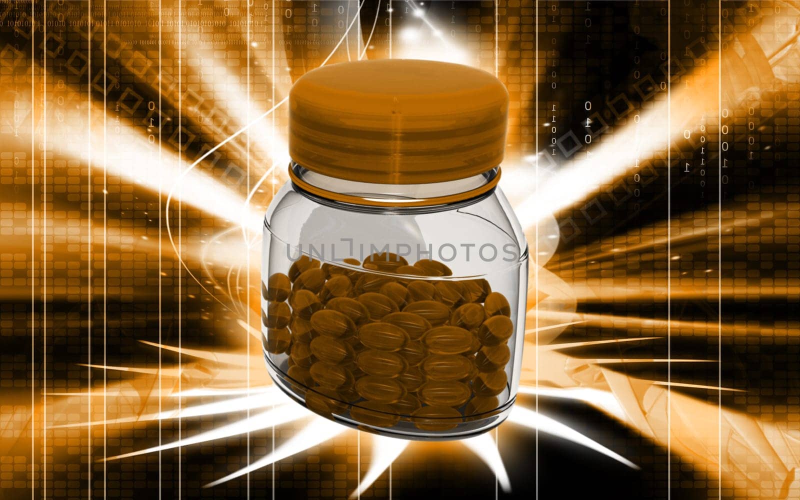 Digital illustration of capsule bottle in colour background