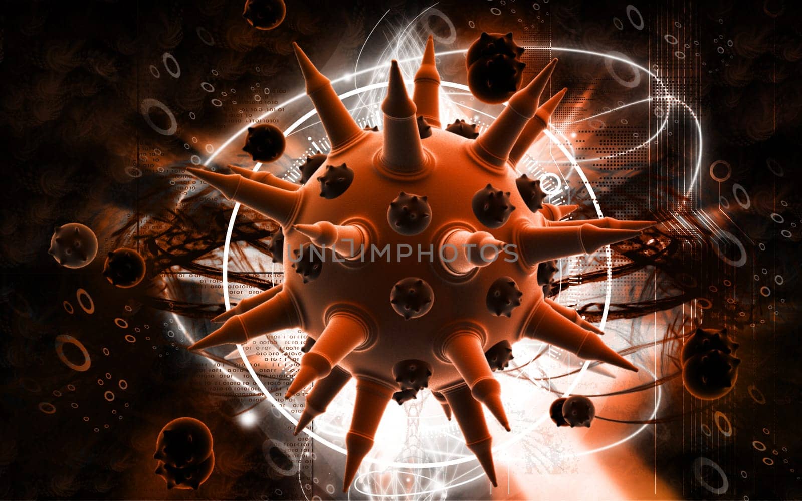 Digital illustration of Flu virus in colour background