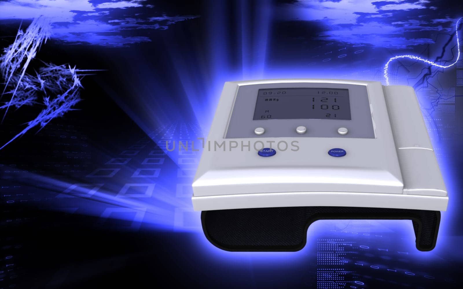 Digital illustration of blood pressure monitor in colour background