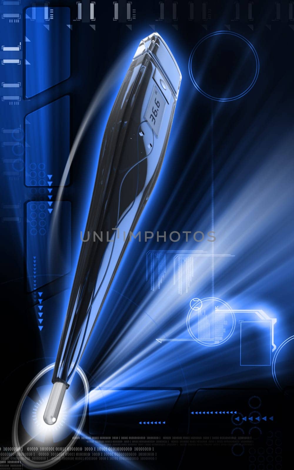 Digital illustration of thermometer in colour background