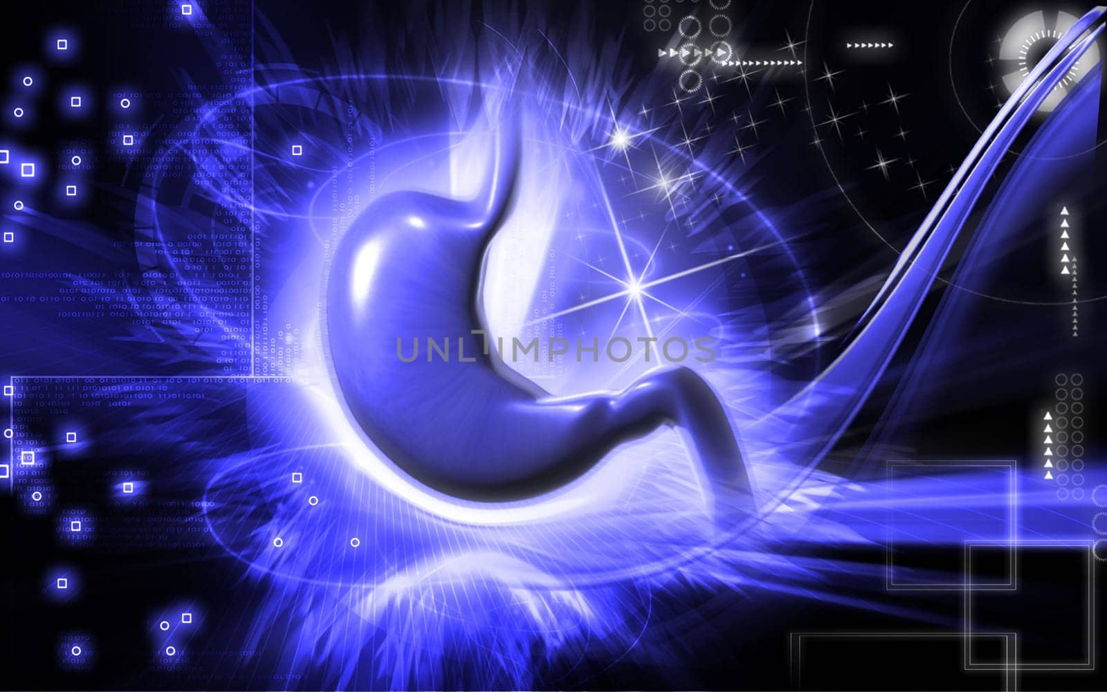 Digital illustration of stomach in colour background