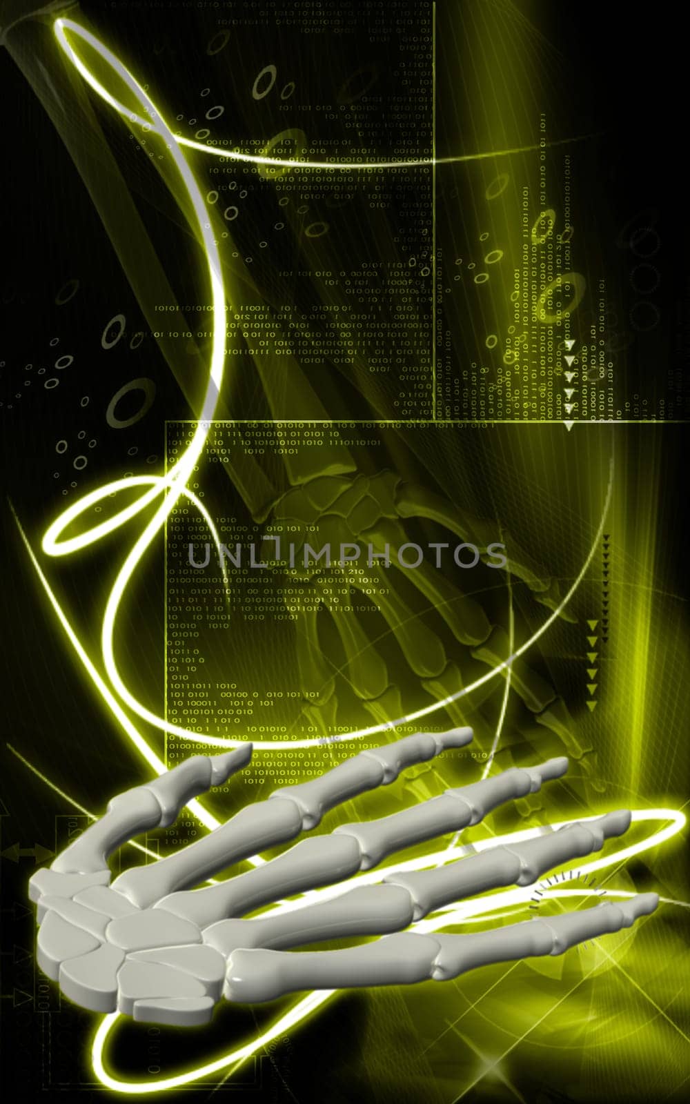 Digital illustration of hand bone in colour background