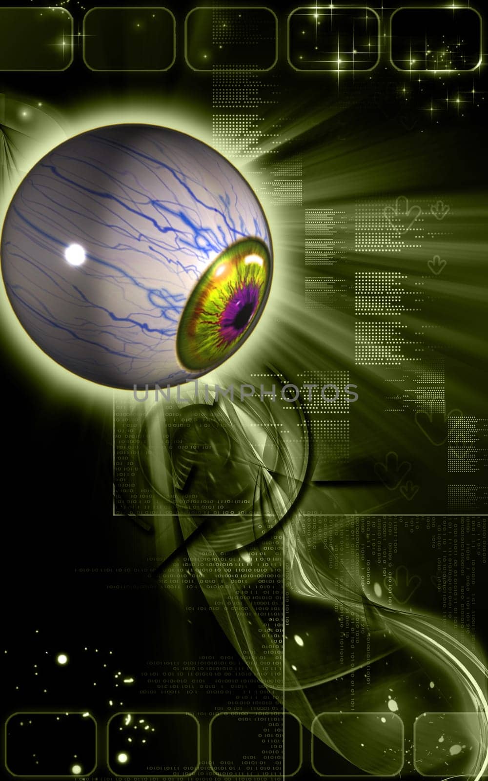 Digital illustration of eye in colour background