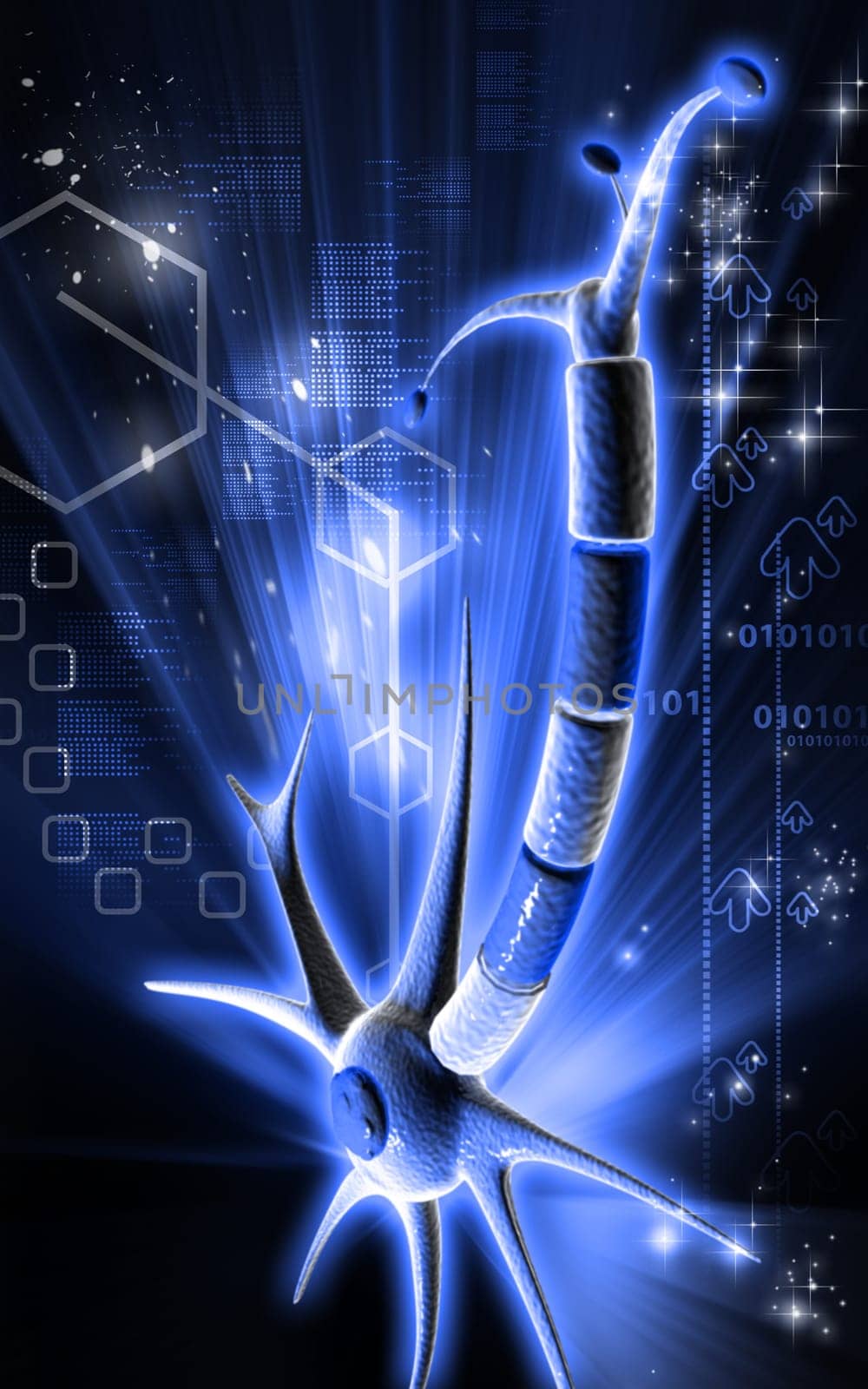 Digital illustration of neuron in colour background