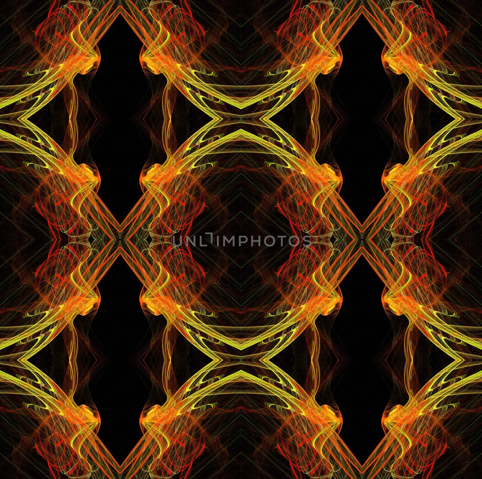 Seamless, continuous background, textile pattern or wallpaper in yellow, orange, red and black containing diamonds designed for continuous repeating.