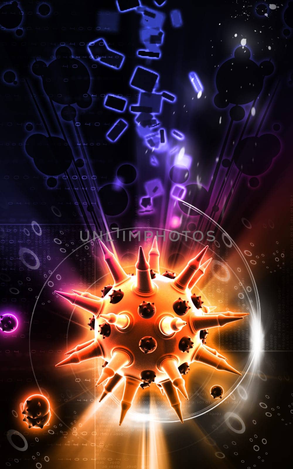 Digital illustration of Flu virus in colour background