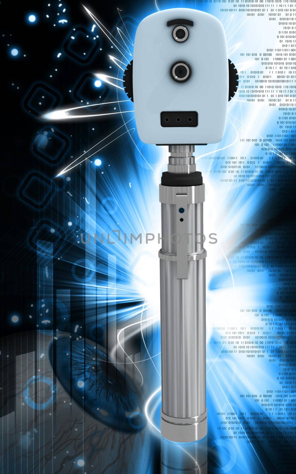 Digital illustration of ophthalmoscope in colour background