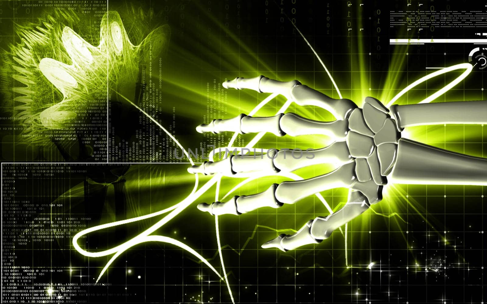 Digital illustration of hand bone in colour background
