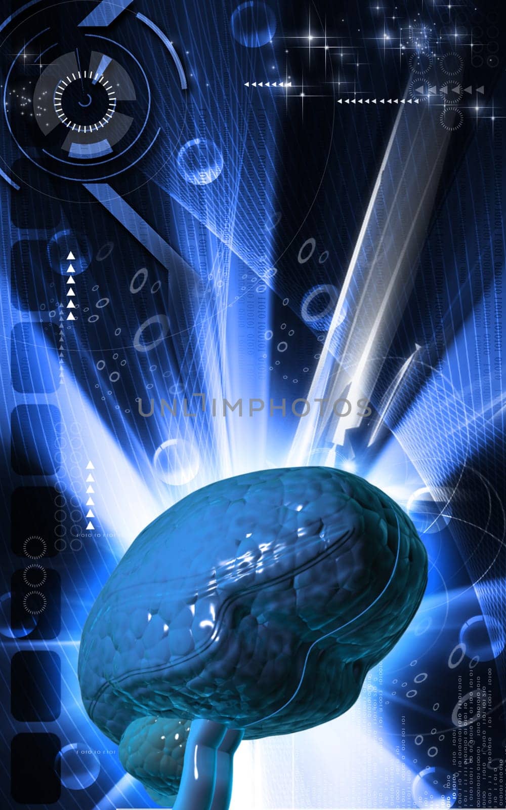 Digital illustration of brain in colour background
