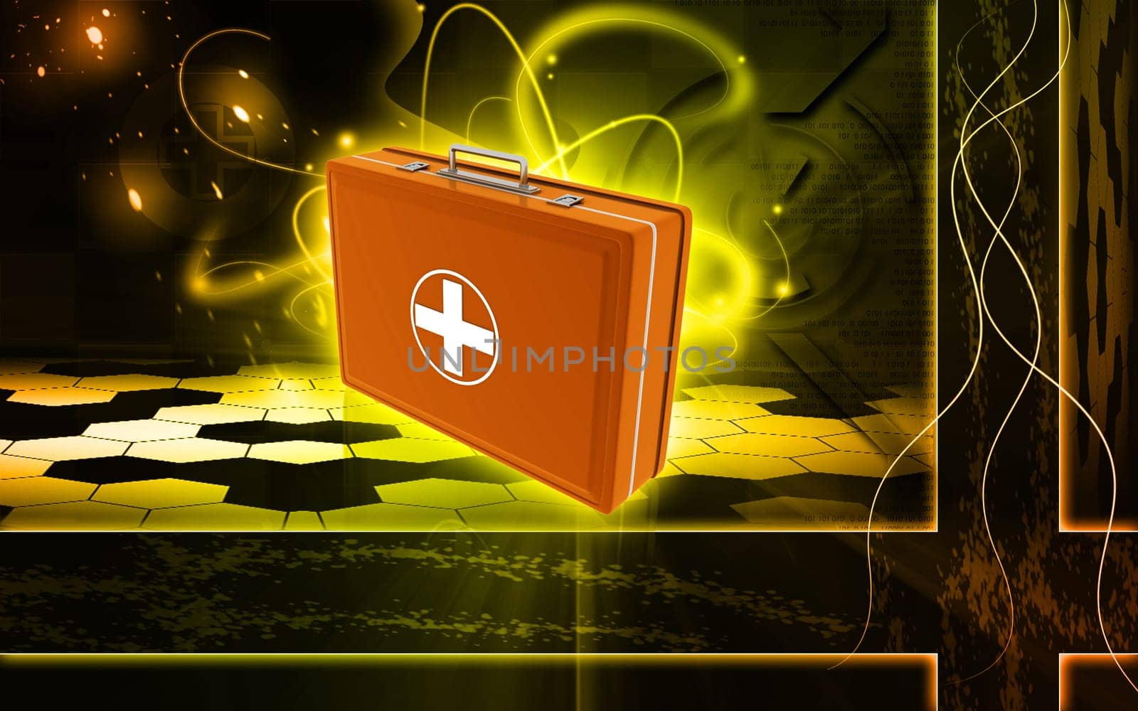 Digital illustration of First aid box in colour background
