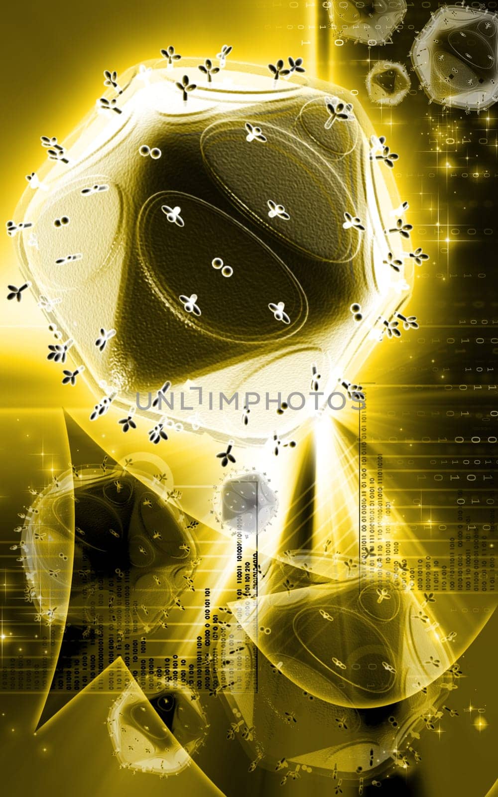 Digital illustration of HIV in colour background