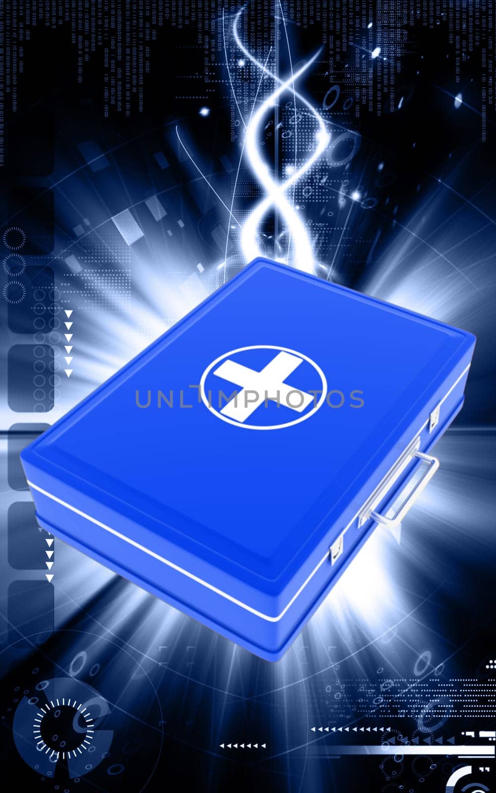 Digital illustration of First aid box in colour background
