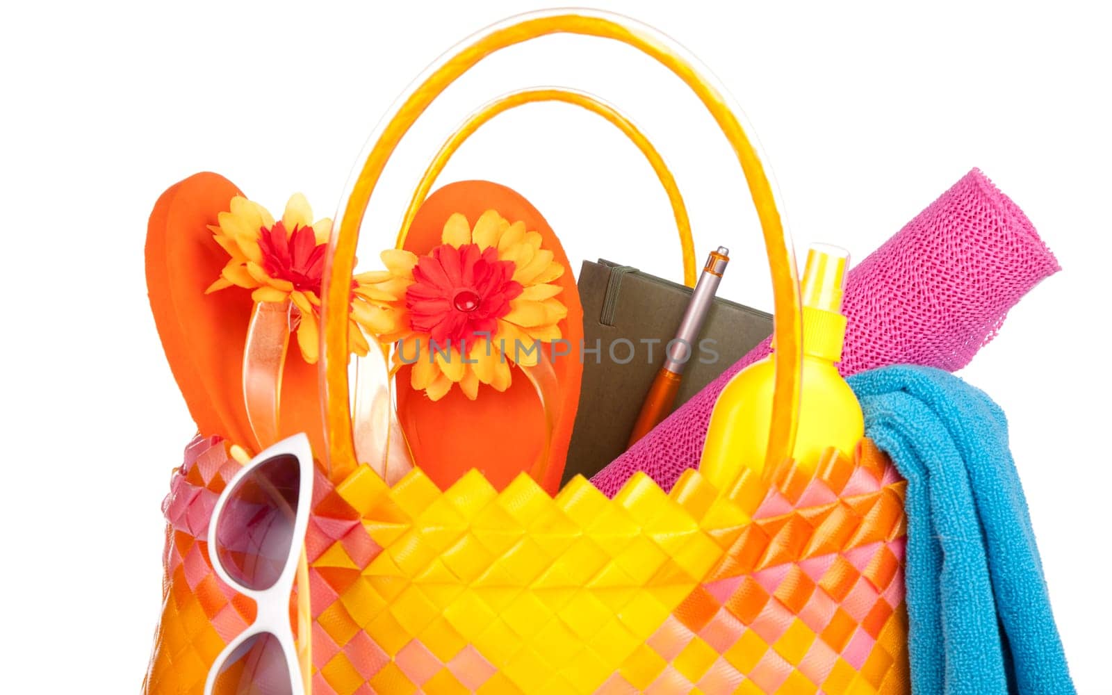 colorful isolated bag with beach items