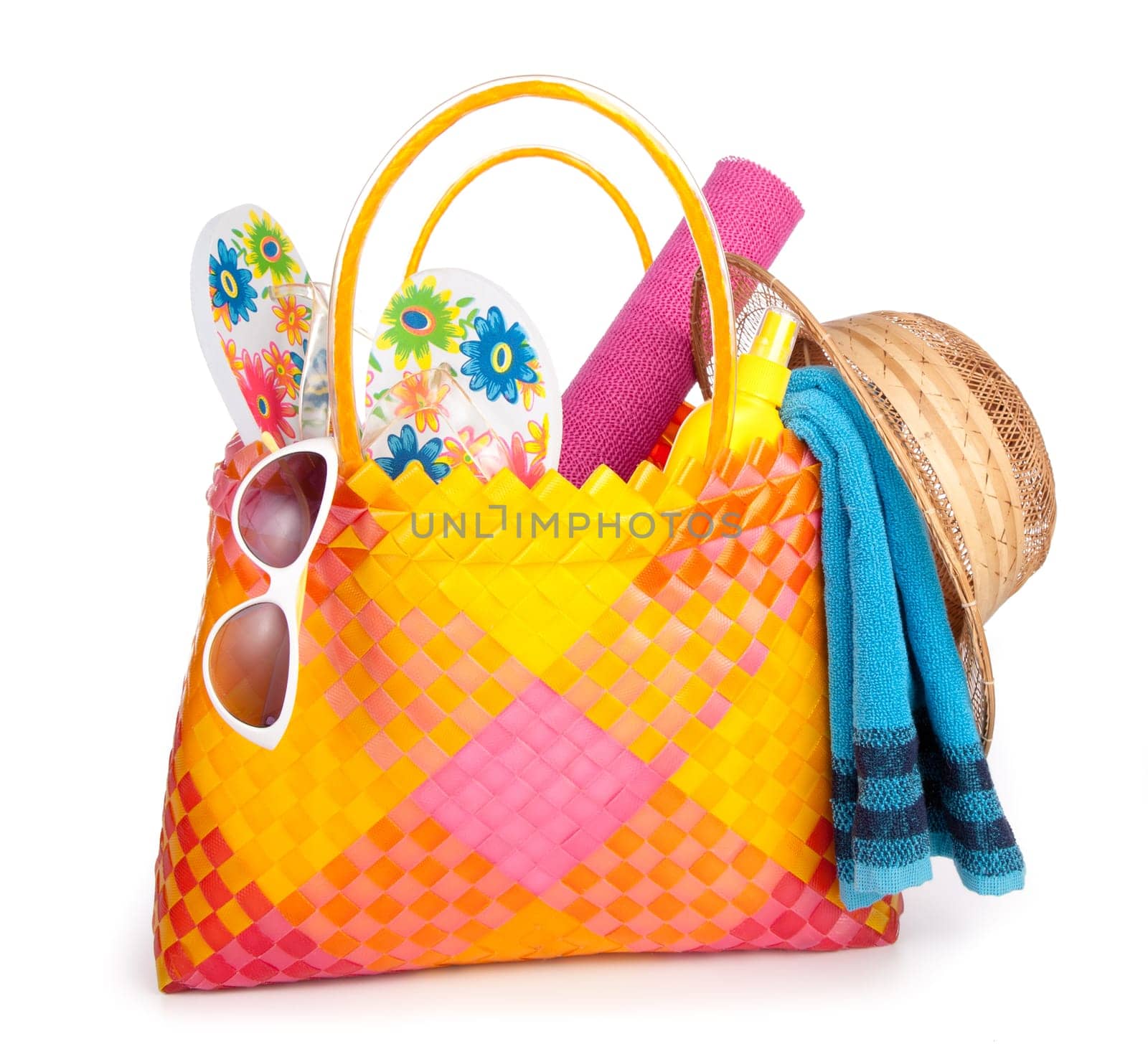 colorful isolated bag with beach items