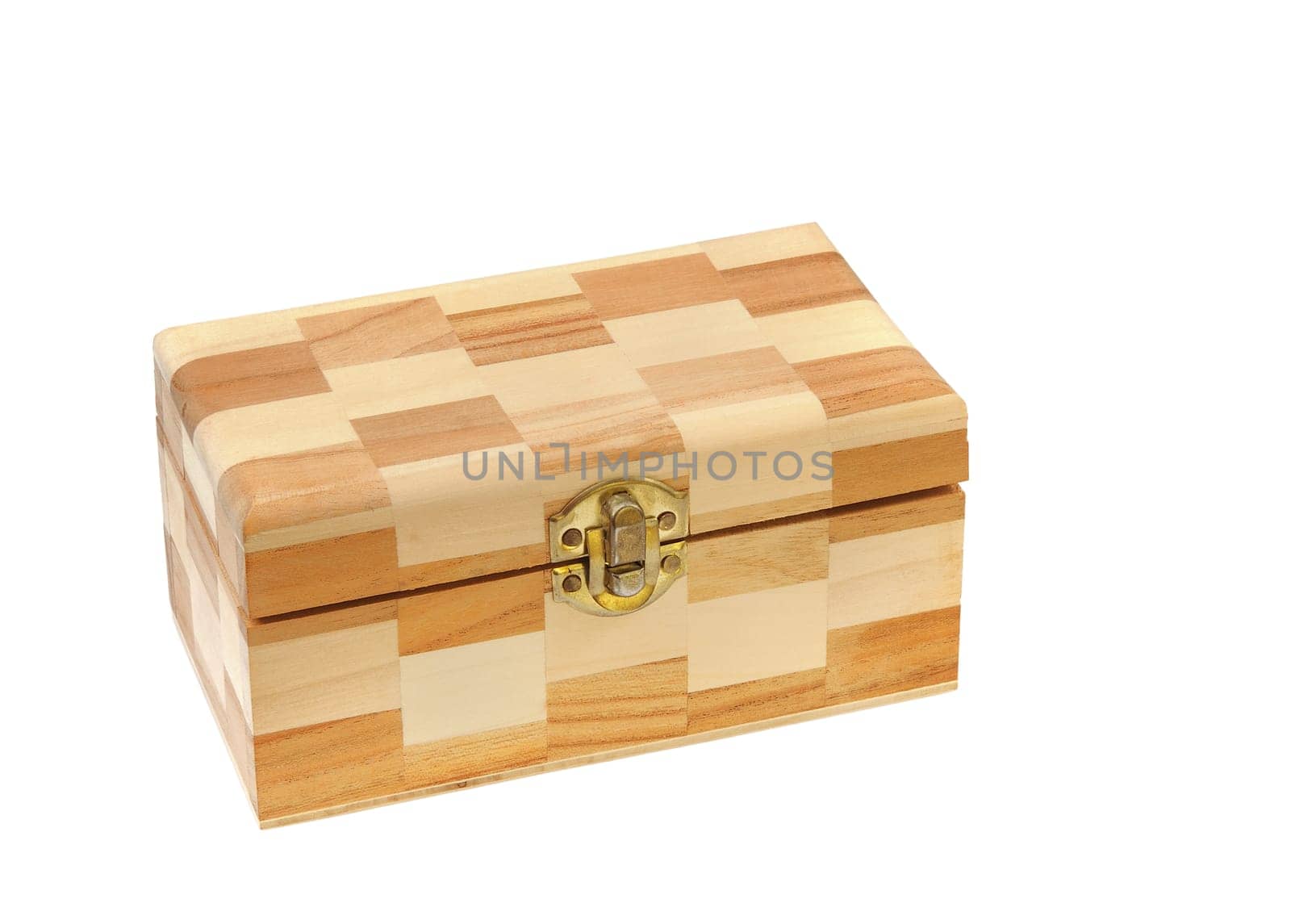 Closed wood box isolated on white background