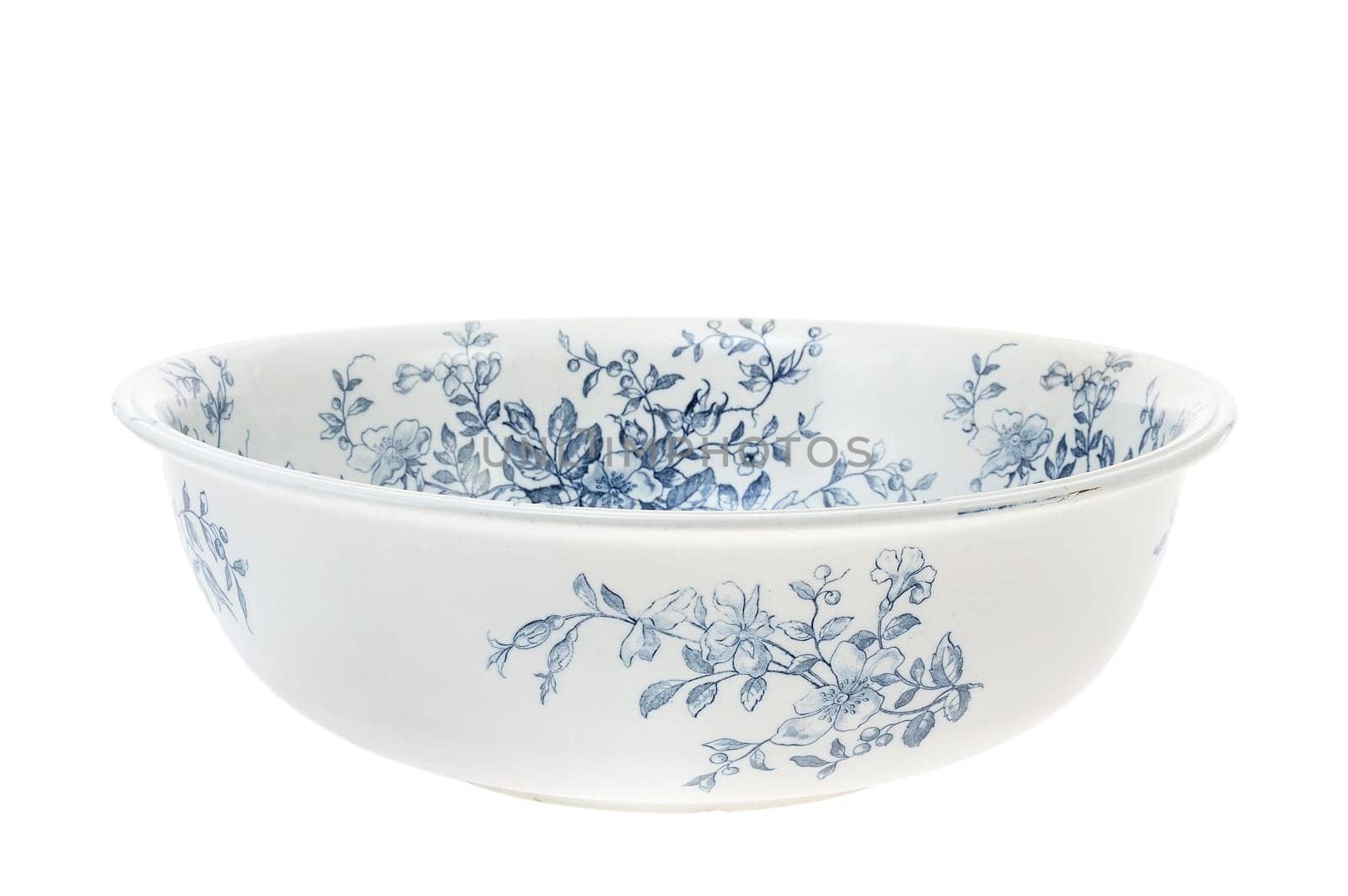 Antique hand painted washbowl isolated on white background