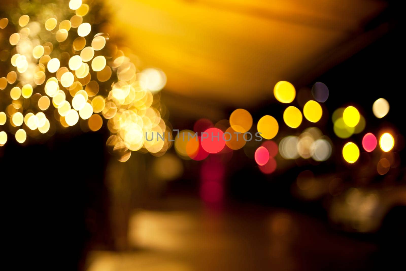 Defocus of golden lights in Hotel Lobby.