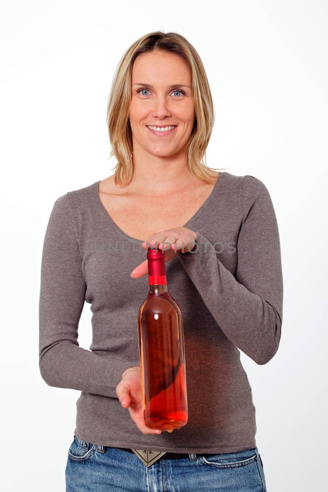 woman with wine bottle