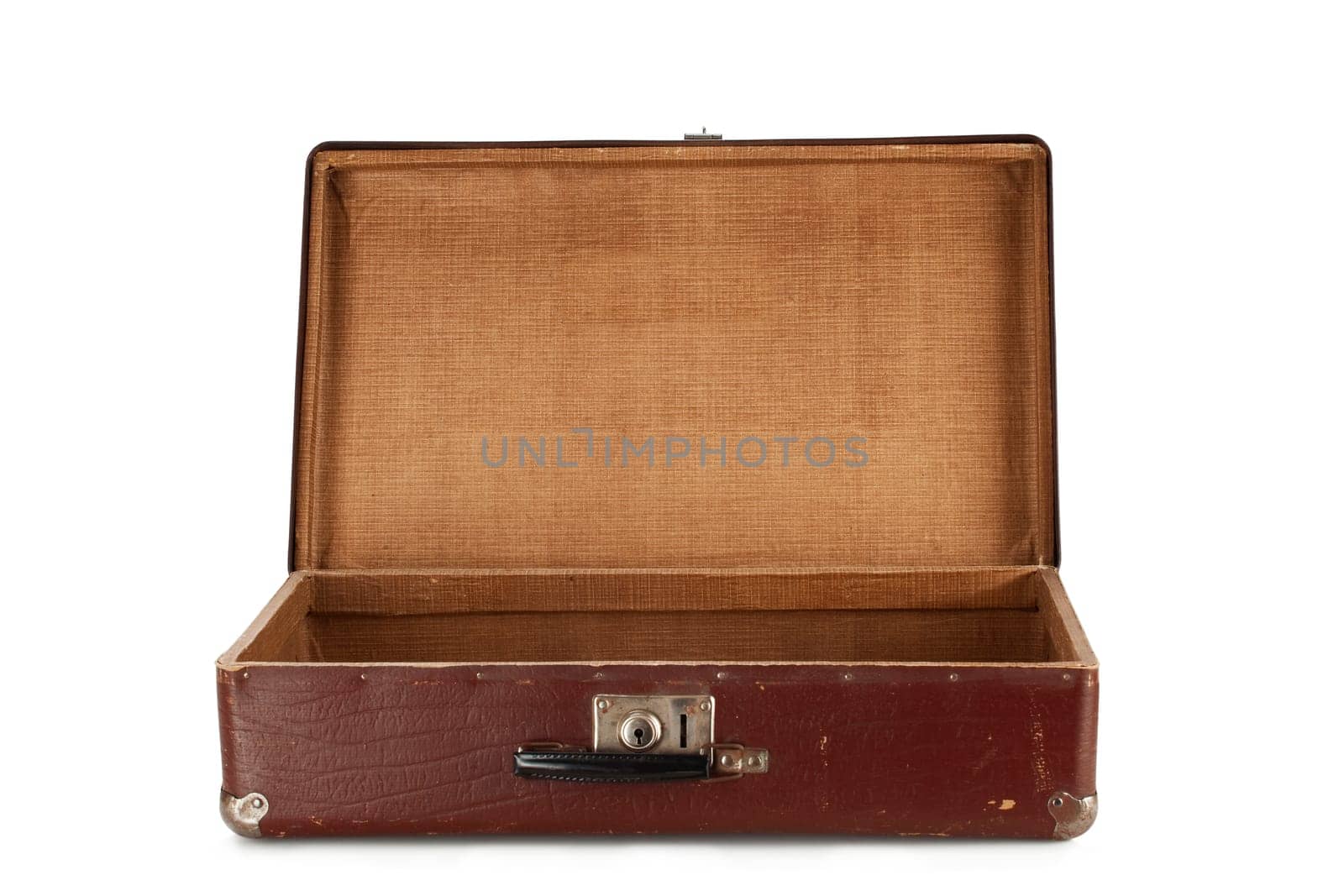 Old brown suitcase for travel isolated on white background