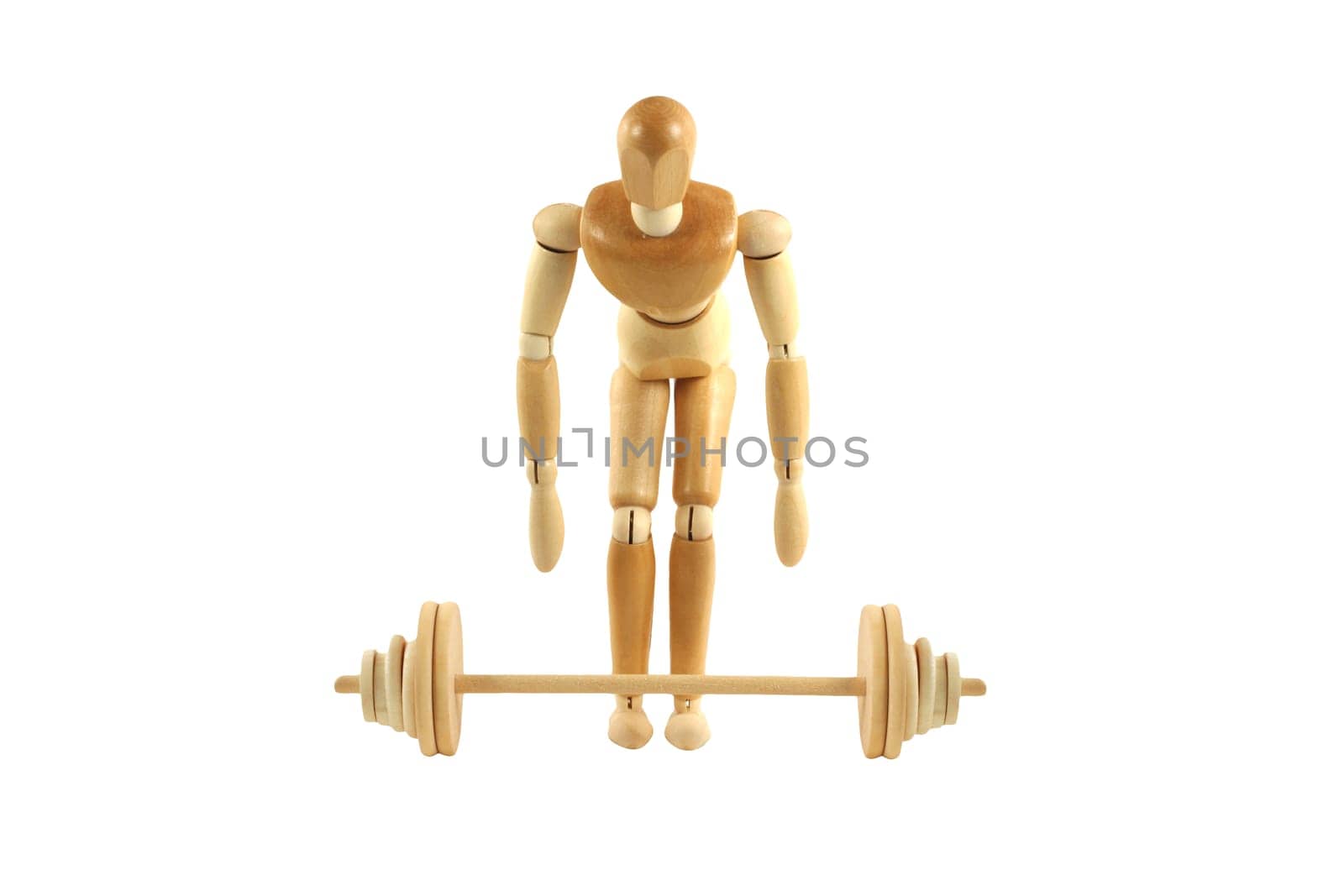 A Weight lifting wooden manikin