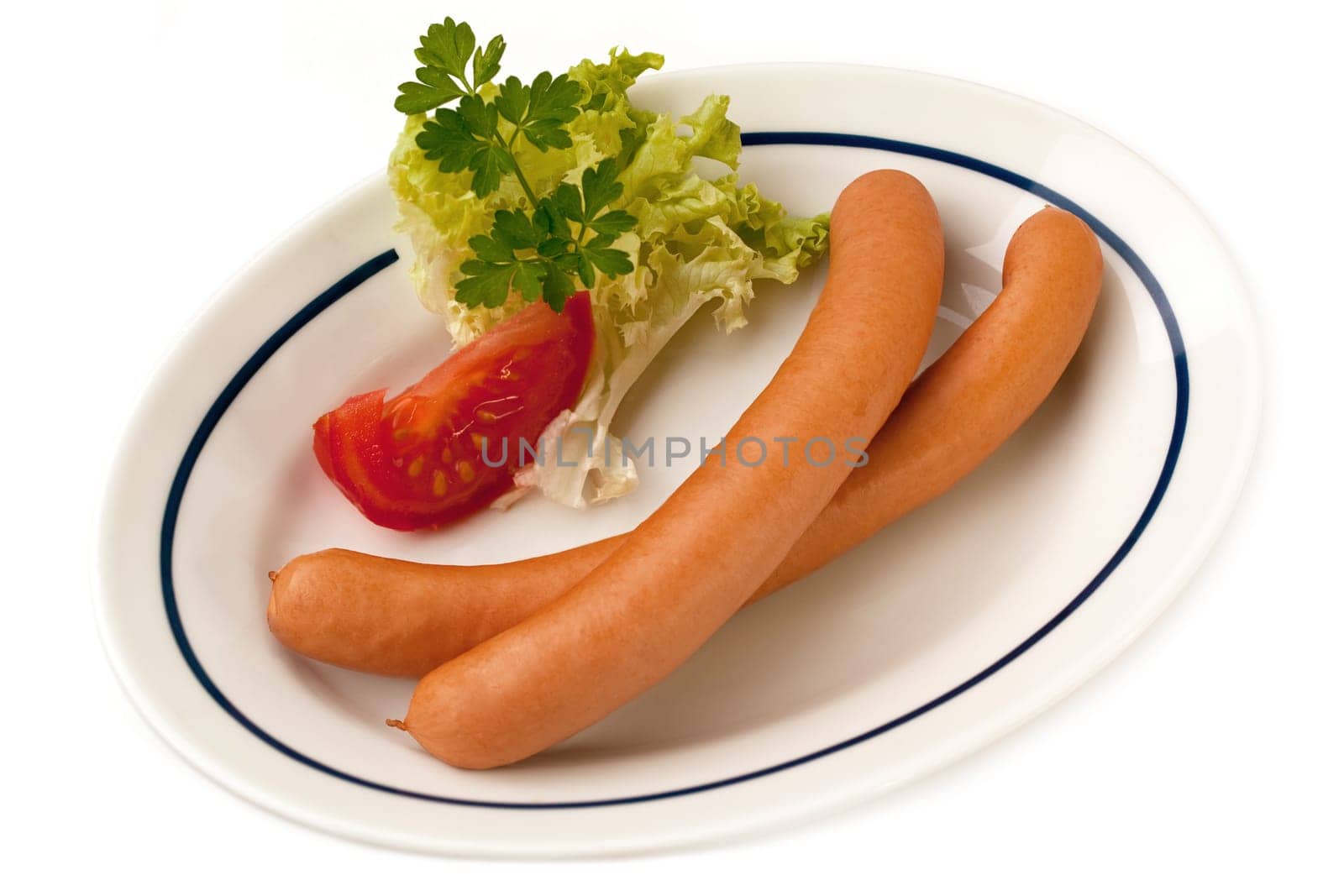 Portion of wiener sausages isolated on white background