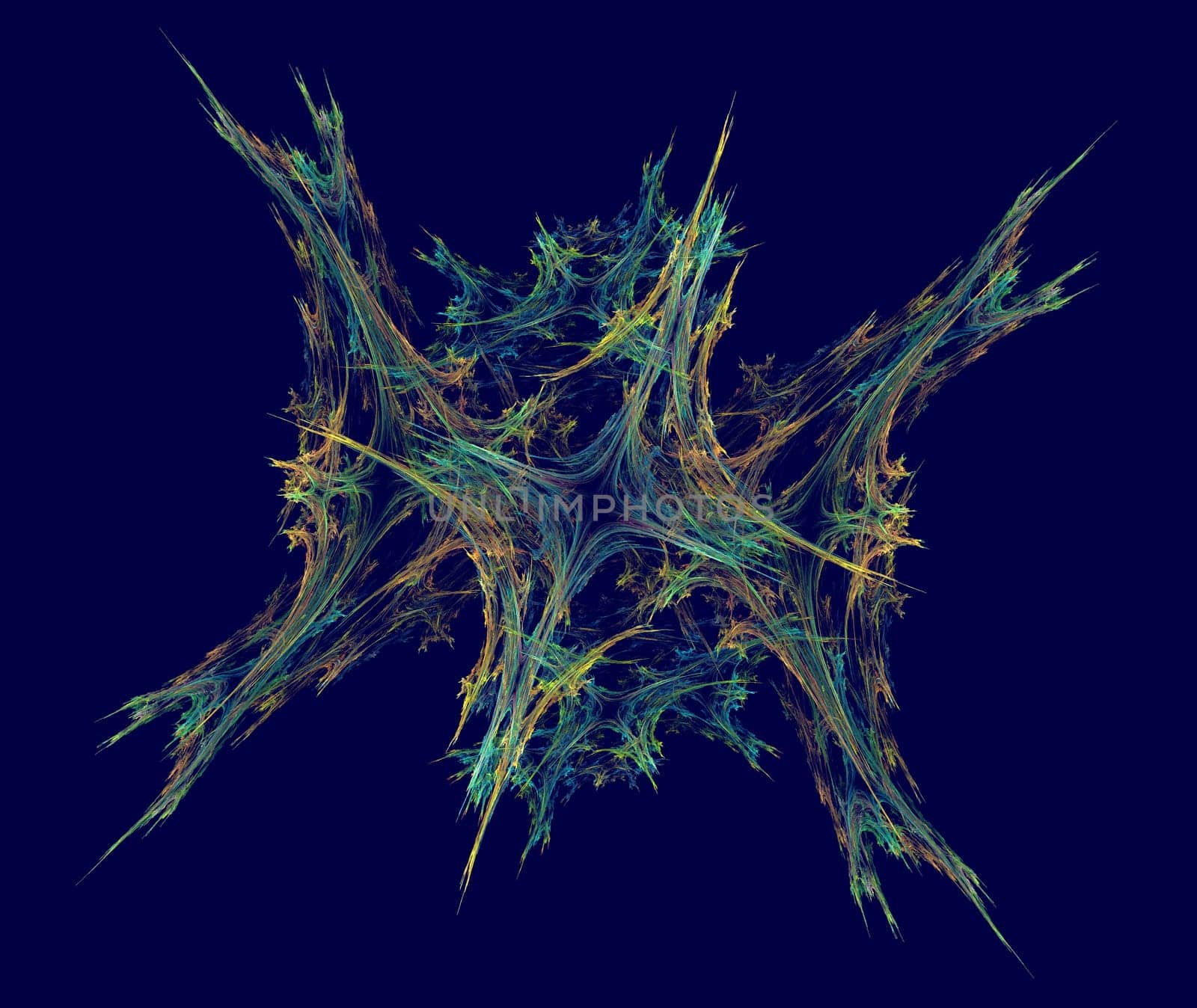 Multi-colored snow styled crystal on a blue background.
