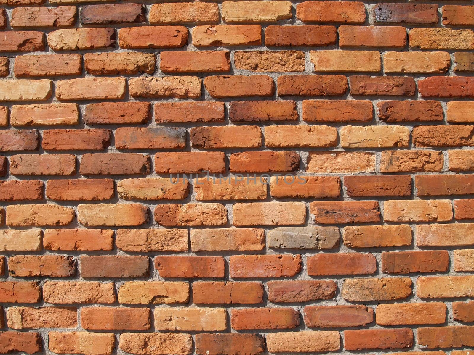 Old weathered brick wall in Multi-Colored red shades.