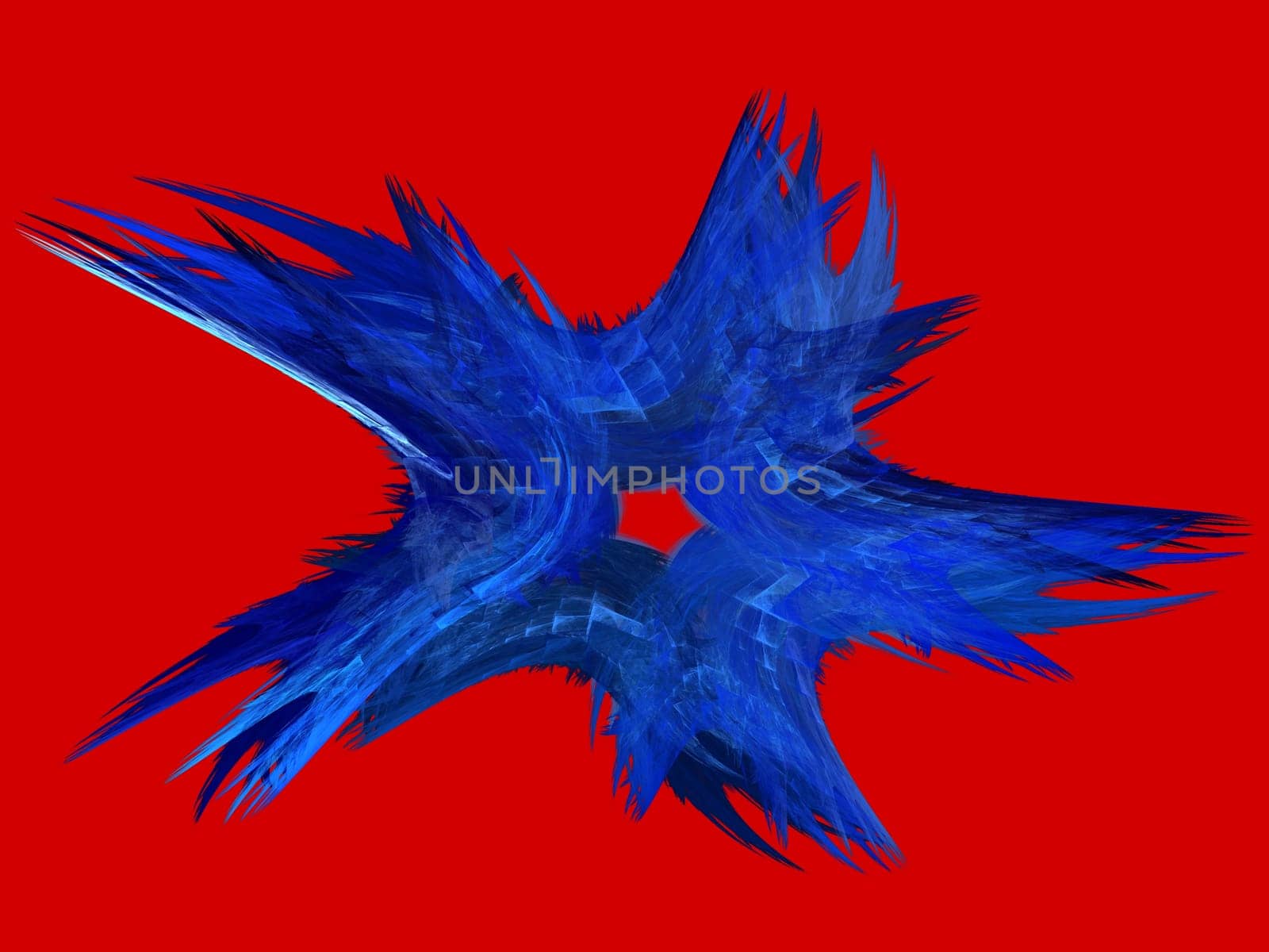 Patriotic swirling blue fractal star on a red background.