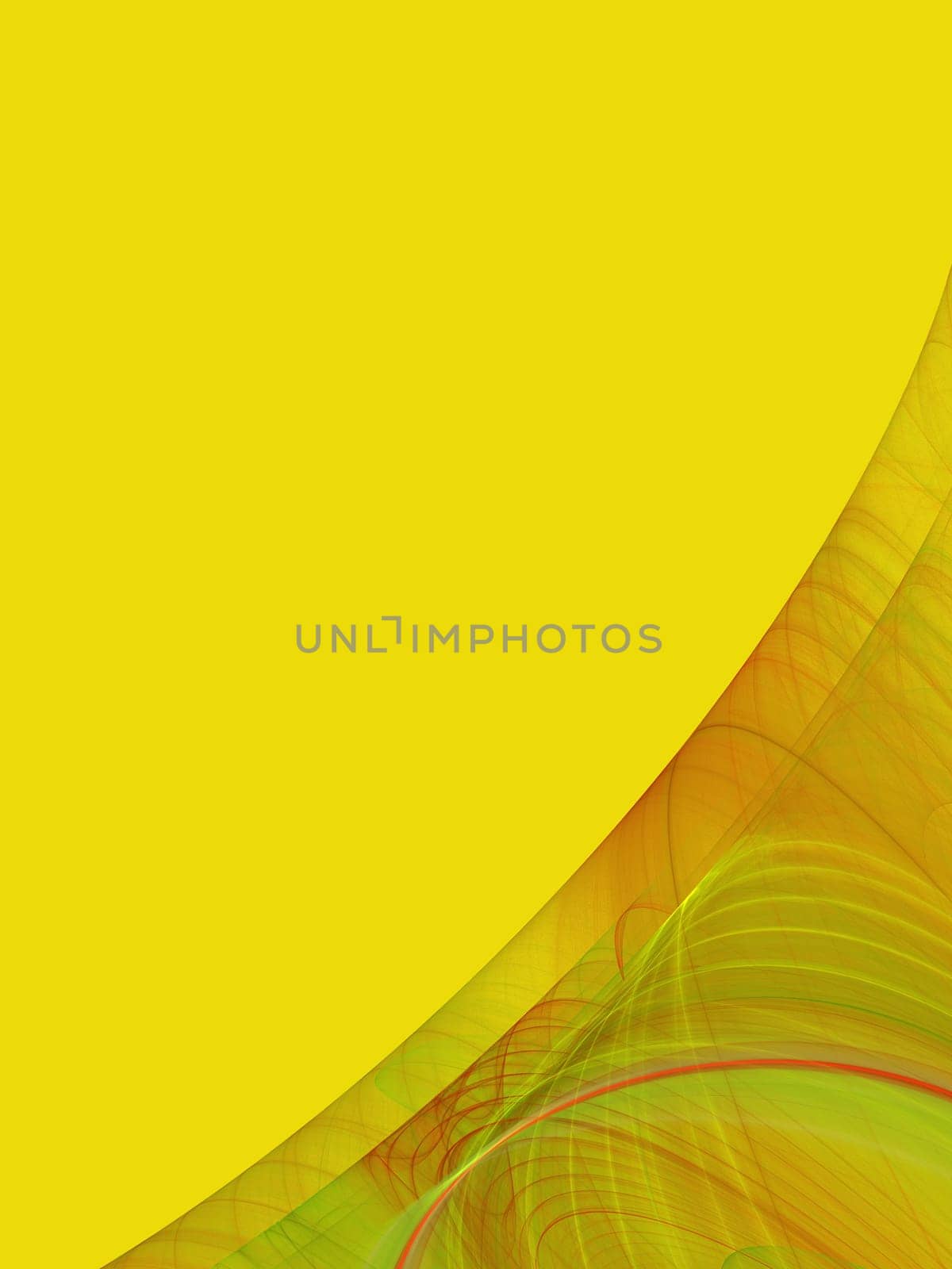 Yellow background copy space with a corner design of transparent rolling layers.