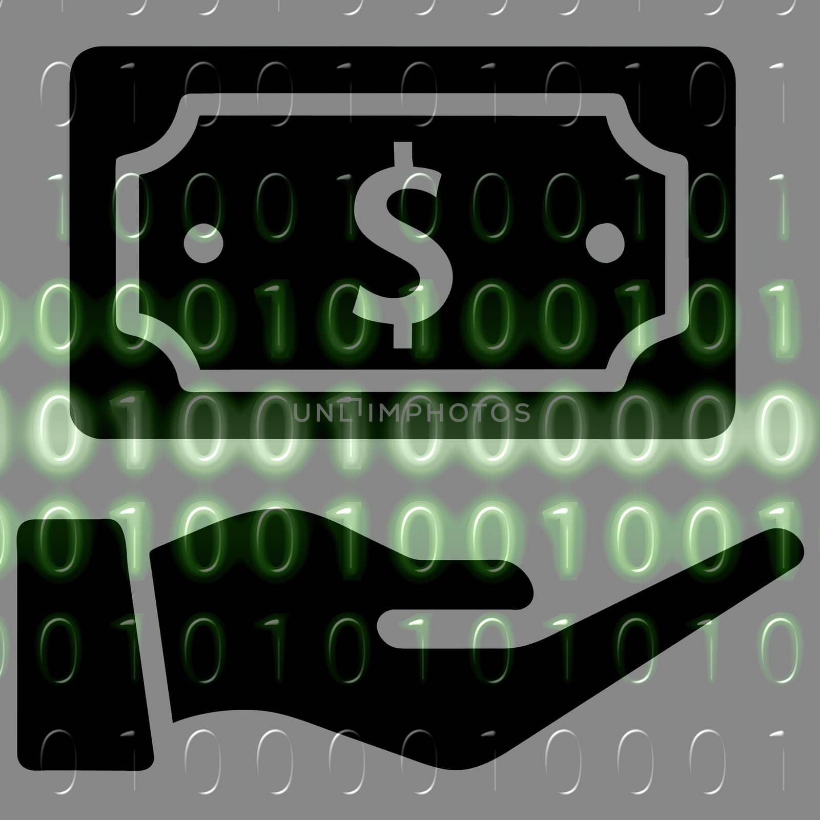 Money in hand icon on the background of the binary code. by yilmazsavaskandag