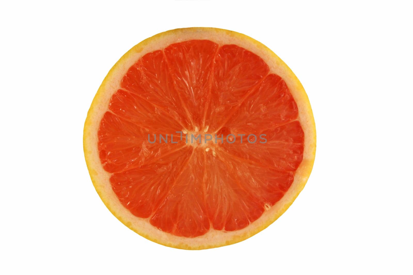 A Isolated pink grapefruit half on white