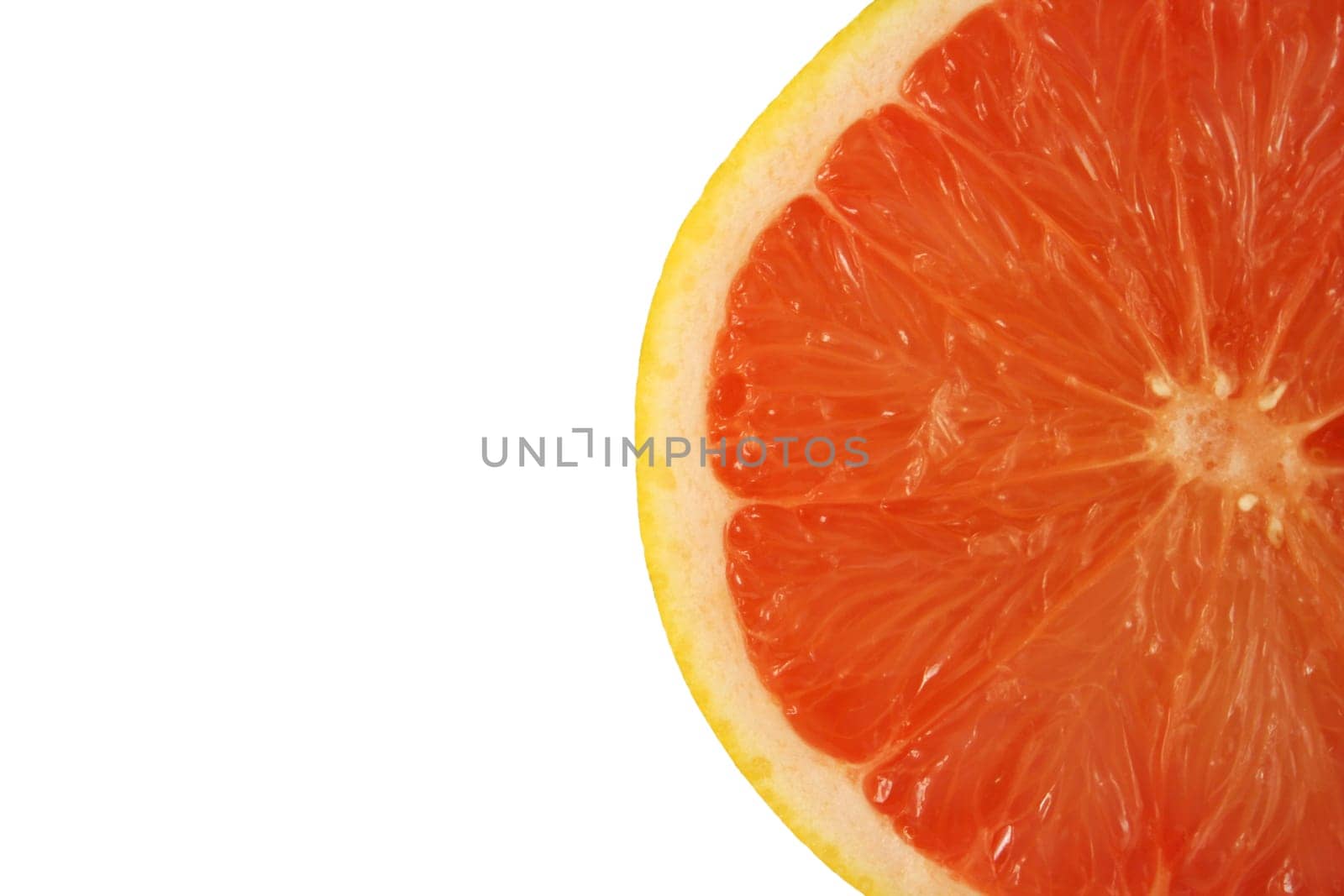 A Isolated pink grapefruit half on white