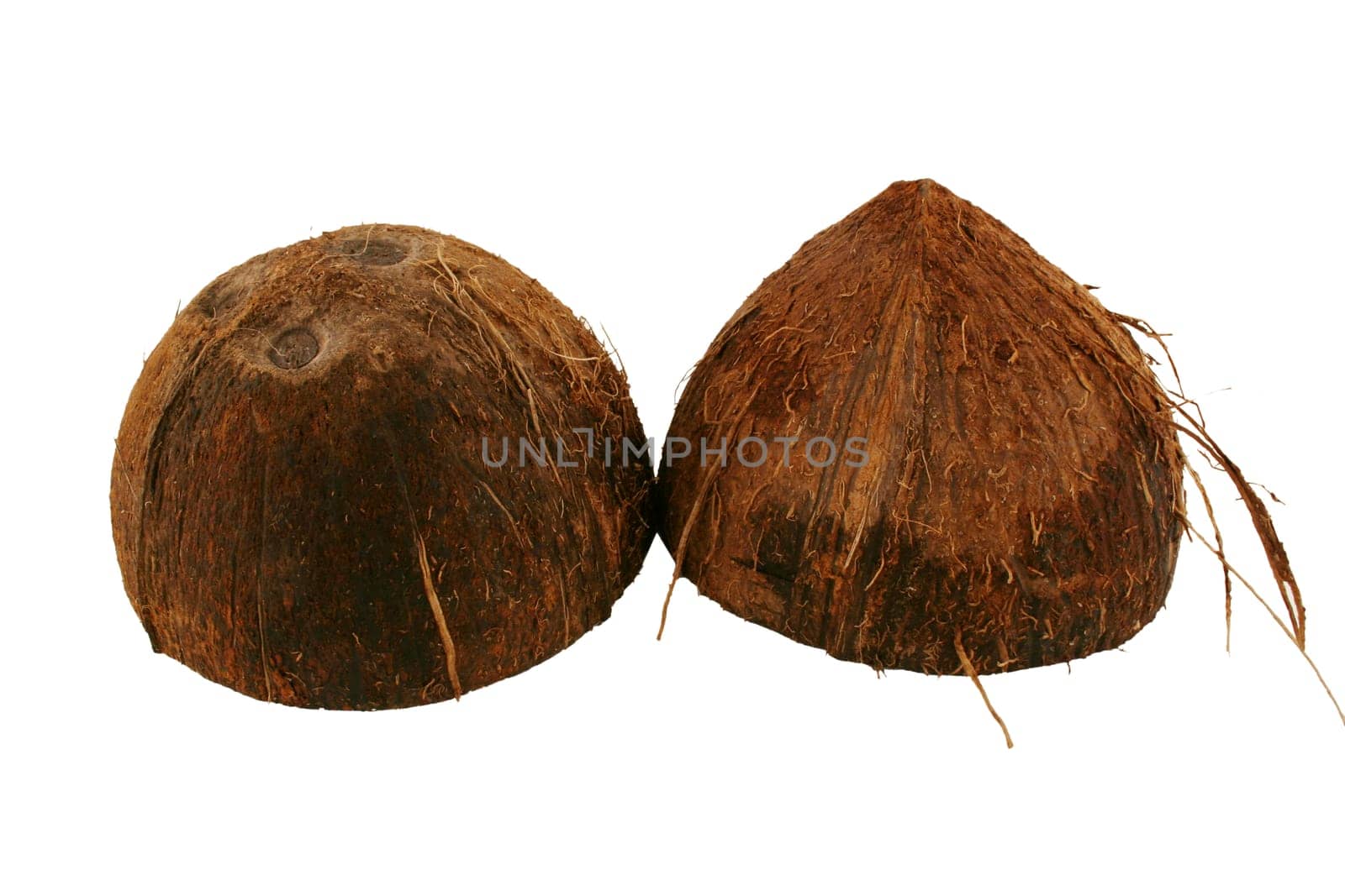 A Isolated coconut halves on white background