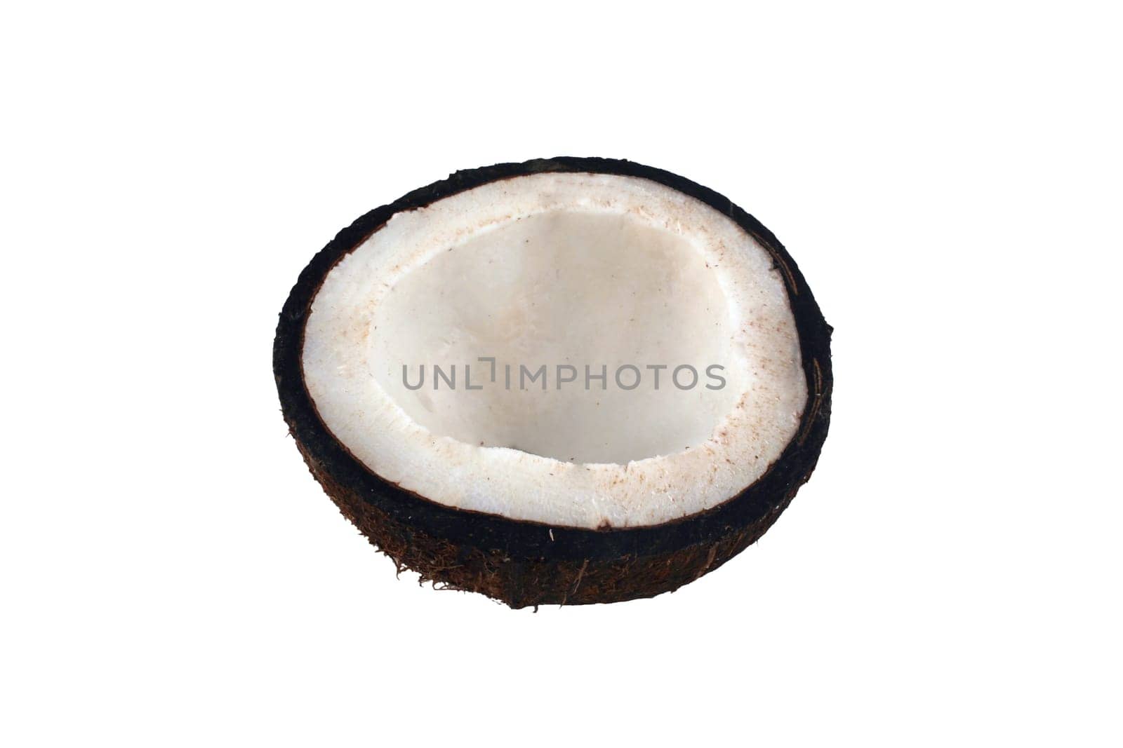 A Isolated coconut half on white background