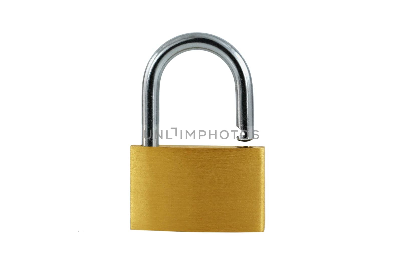 A Isolated Brass open lock on white