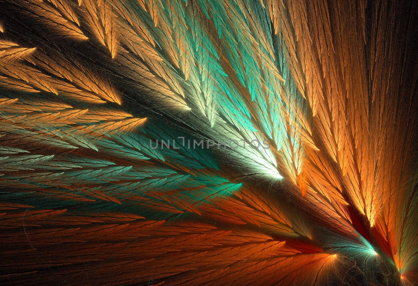Orange and green colored feather fractal shaped similar to parrot wings.